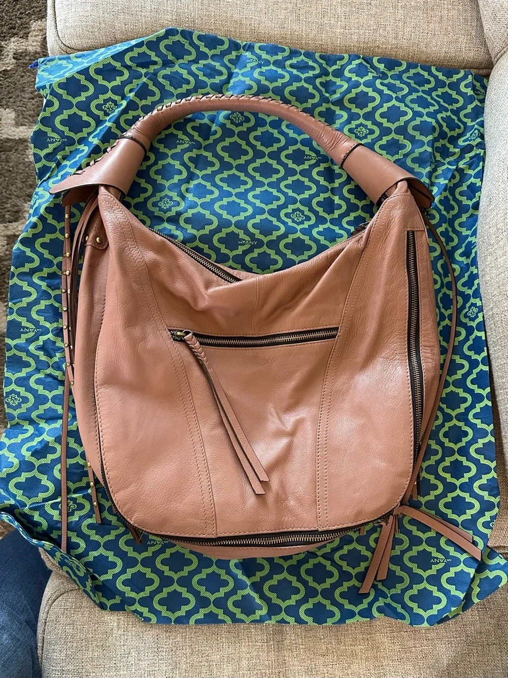 orYANY Mauve/Rose Braided-Trim Hobo Shoulder Bag
